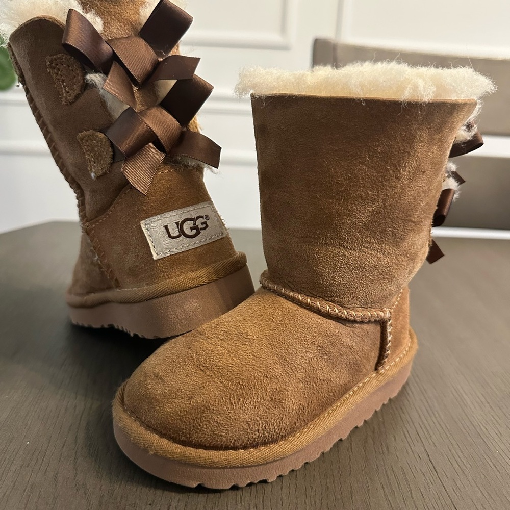 UGG Tan Suede Boots with Ribbon Accents